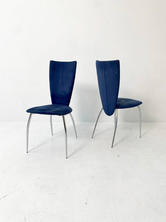 Image 1 of Set van 2 fluwelen stoelen in donkerblauw