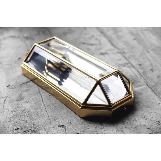 Image 1 of Paar vintage geometrische wandlampen van glas en messing, Italië 1970