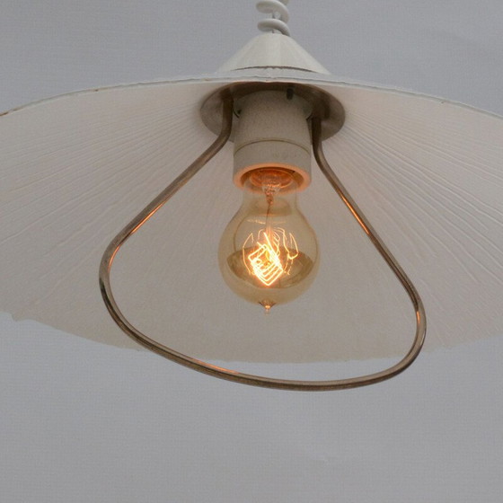 Image 1 of Vintage geperst glazen keukenlamp met metalen details van ERCO, Duitsland 1960