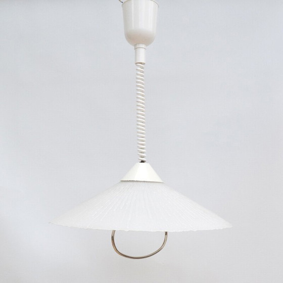 Image 1 of Vintage geperst glazen keukenlamp met metalen details van ERCO, Duitsland 1960