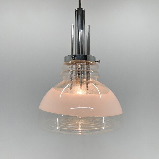 Image 1 of Vintage Murano glas en chromen hanglamp van Mazzega, Italië 1960