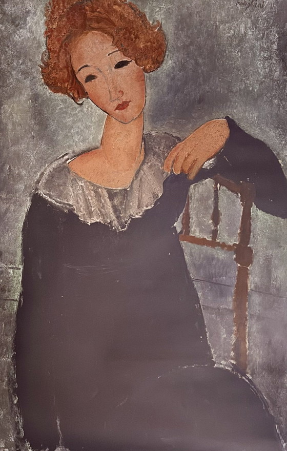 Image 1 of Amedeo Modigliani: “Woman with Red Hair, 1917”. Gesigneerd in de Plaat.