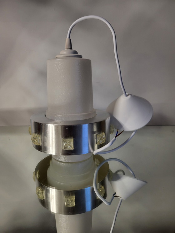 Image 1 of Space Age Hanglamp, Chromé En Mat Glas, Jaren 1960-1970