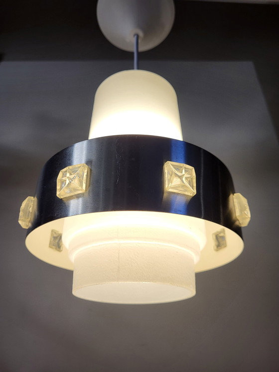 Image 1 of Space Age Hanglamp, Chromé En Mat Glas, Jaren 1960-1970