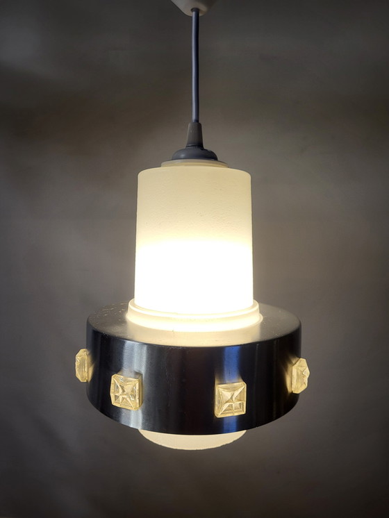 Image 1 of Space Age Hanglamp, Chromé En Mat Glas, Jaren 1960-1970