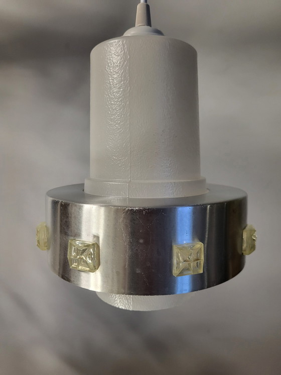 Image 1 of Space Age Hanglamp, Chromé En Mat Glas, Jaren 1960-1970