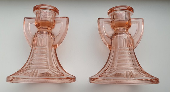 Image 1 of Twee Val Saint Lambert Kandelaars 'Victoria' Luxval