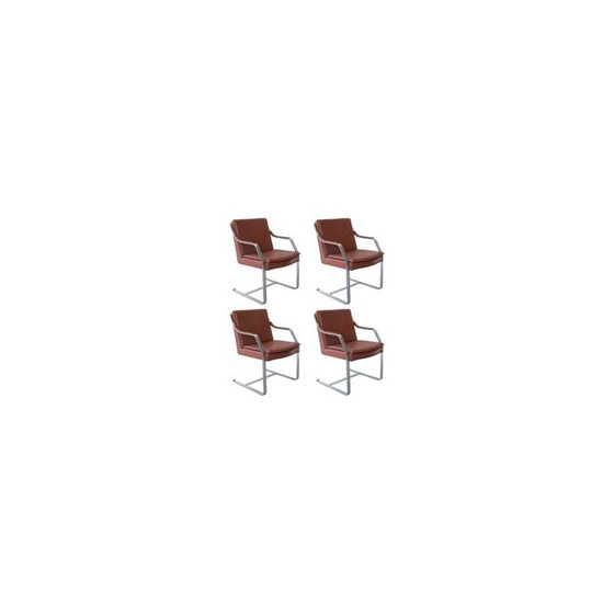 Image 1 of Set van 4 vintage camel bruine leren fauteuils van Rudolf Bernd Glatzel voor Walter Knoll, 1970