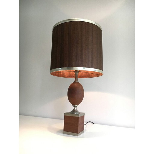 Vintage eierlamp van hout en geborsteld staal, 1970