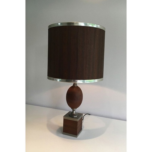 Vintage eierlamp van hout en geborsteld staal, 1970
