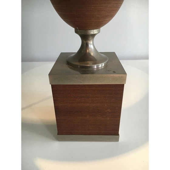 Image 1 of Vintage eierlamp van hout en geborsteld staal, 1970