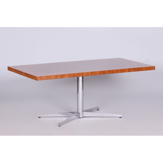 Image 1 of Vintage salontafel van staal en walnoot, Tsjecho-Slowakije 1969