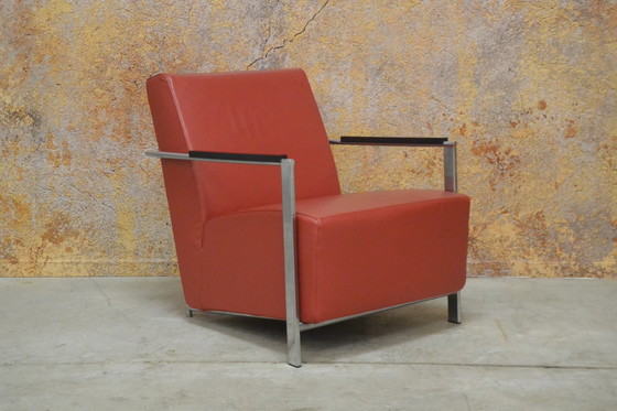 Image 1 of Rode leren Harvink Alowa fauteuil