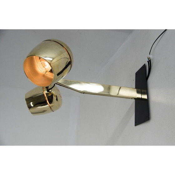 Image 1 of Vintage wandlamp met twee messing kappen van Napako, Tsjecho-Slowakije 1970