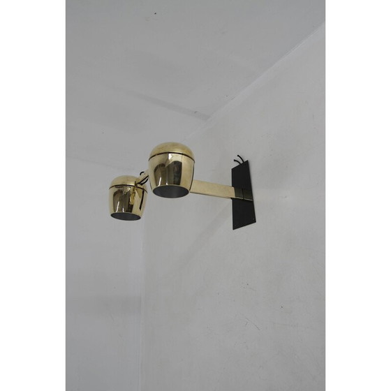 Image 1 of Vintage wandlamp met twee messing kappen van Napako, Tsjecho-Slowakije 1970