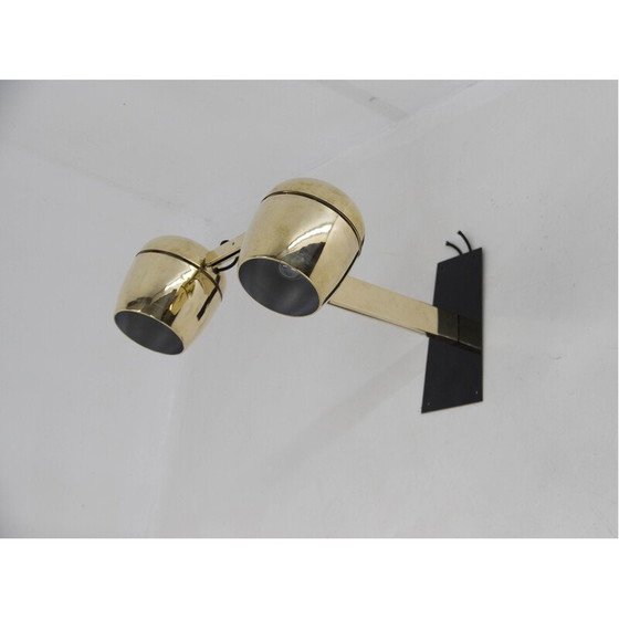 Image 1 of Vintage wandlamp met twee messing kappen van Napako, Tsjecho-Slowakije 1970