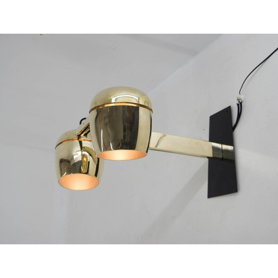 Image 1 of Vintage wandlamp met twee messing kappen van Napako, Tsjecho-Slowakije 1970