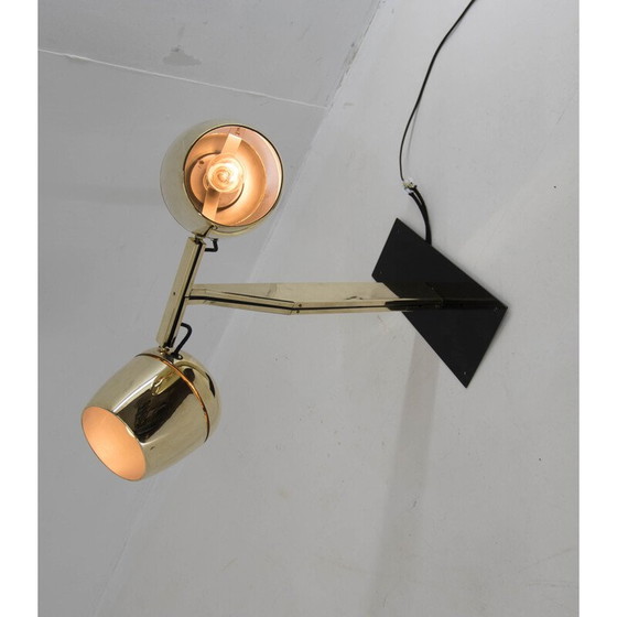 Image 1 of Vintage wandlamp met twee messing kappen van Napako, Tsjecho-Slowakije 1970