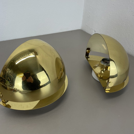 Image 1 of Set van 2 minimalistische messing wandlampen Sciolari stijl, Italië 1980S