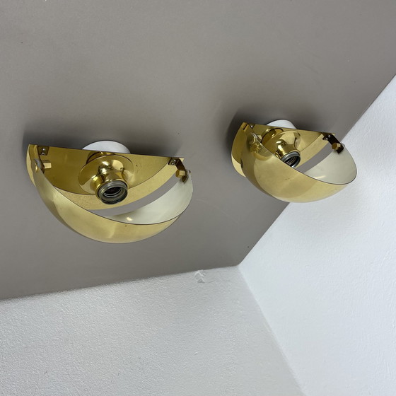 Image 1 of Set van 2 minimalistische messing wandlampen Sciolari stijl, Italië 1980S