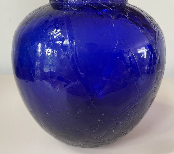 Image 1 of Blauwe Craquele Glazen Vaas