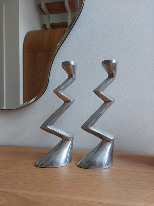 Vintage Zigzag Kaarshouder Matthew Hilton Ruimtetijdperk Aluminium