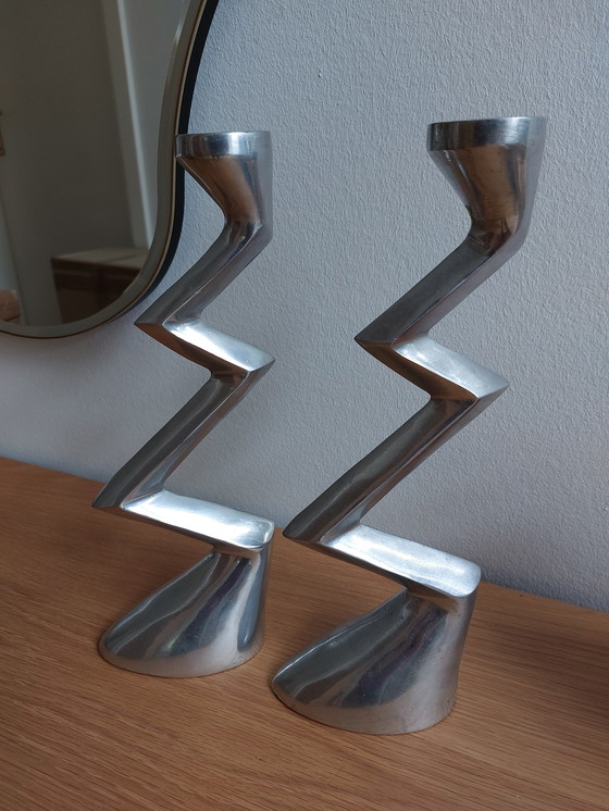 Image 1 of Vintage Zigzag Kaarshouder Matthew Hilton Ruimtetijdperk Aluminium