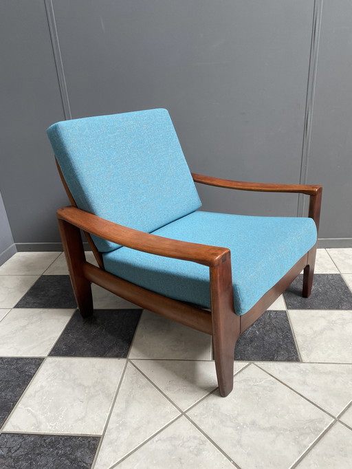 Scandinavische fauteuil 1960 blauwe stof