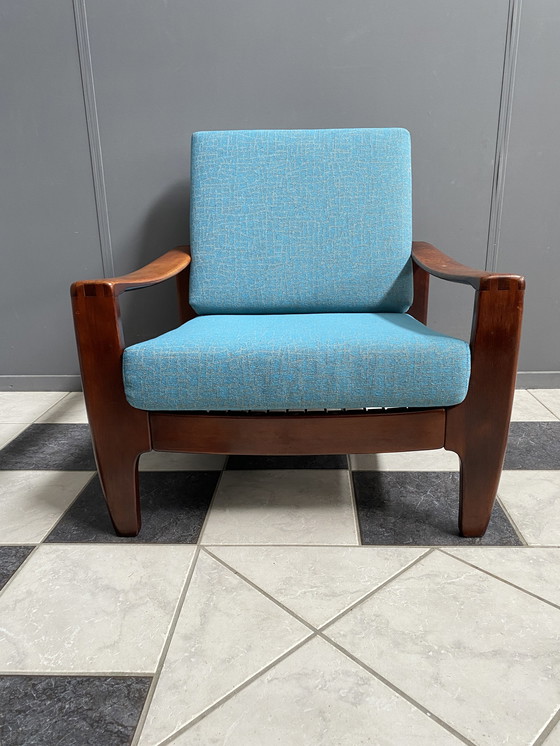 Image 1 of Scandinavische fauteuil 1960 blauwe stof