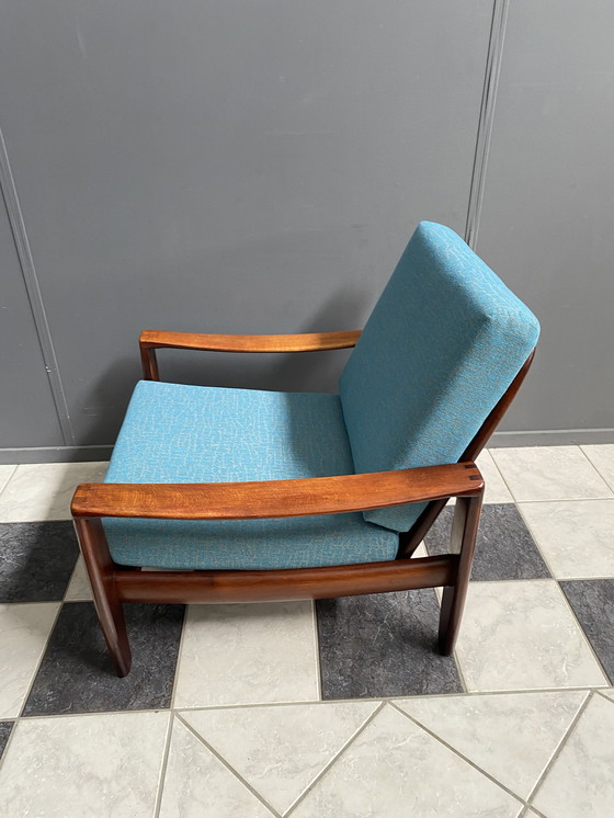 Image 1 of Scandinavische fauteuil 1960 blauwe stof