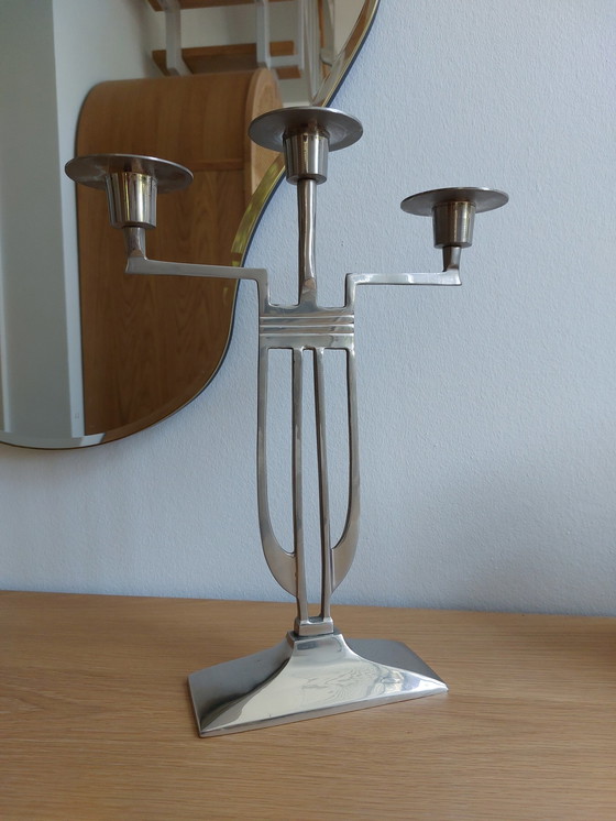 Image 1 of Vintage Art Deco Kandelaar Kandelaar Zilver 3 Arm