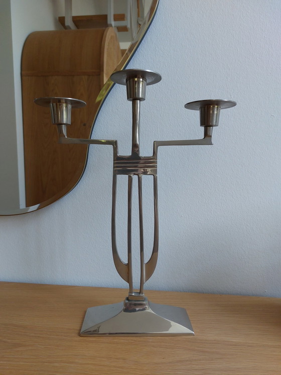 Image 1 of Vintage Art Deco Kandelaar Kandelaar Zilver 3 Arm