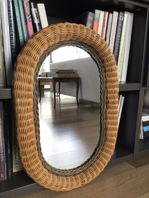 Vintage Spiegel Met Rotan Rand