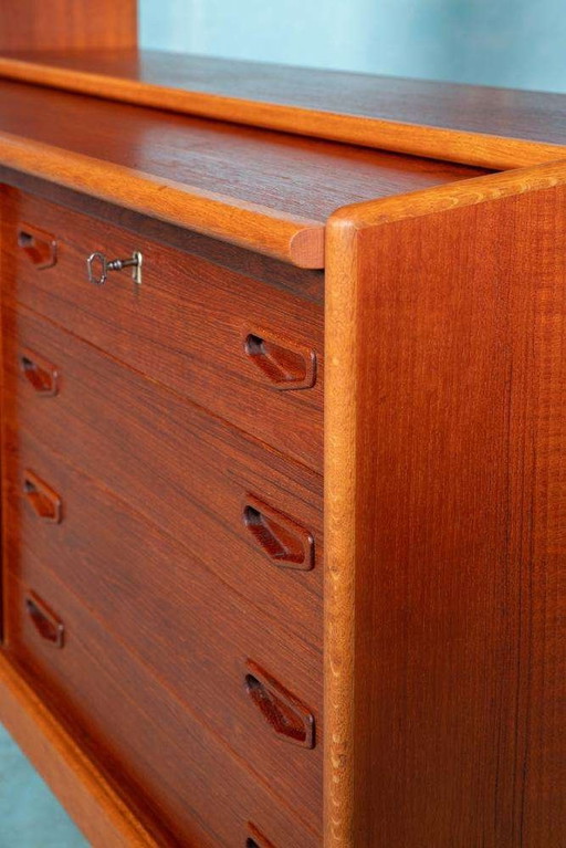 Midcentury gerenoveerd wandmeubel teak&eik Scandinavian highboard 1960s