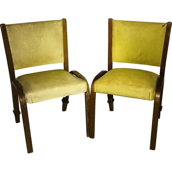 Image 1 of Paar vintage booghouten stoelen in stof en eikenhout van wilhem von bole voor steiner