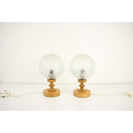 Image 1 of Paar vintage plastic en glazen tafellampen, Hongarije 1970