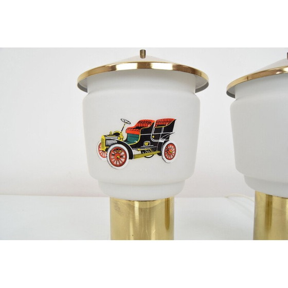 Image 1 of Paar vintage lampen van glas en messing van Kamenicky Senov, Tsjecho-Slowakije 1970