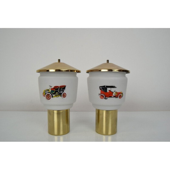 Image 1 of Paar vintage lampen van glas en messing van Kamenicky Senov, Tsjecho-Slowakije 1970