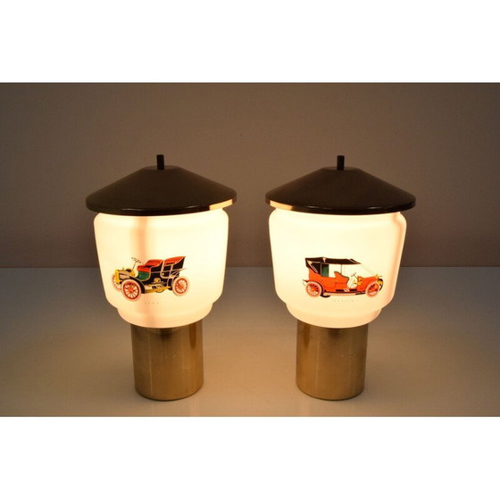 Image 1 of Paar vintage lampen van glas en messing van Kamenicky Senov, Tsjecho-Slowakije 1970