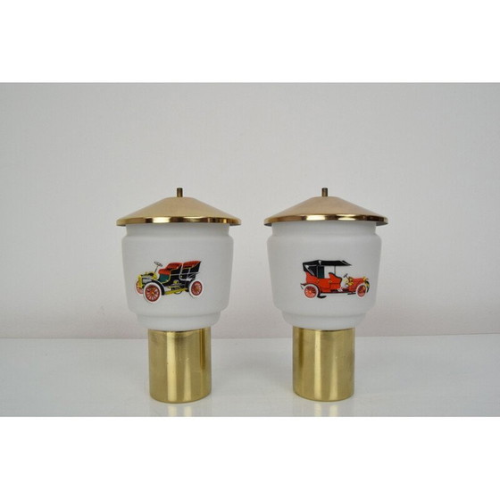 Image 1 of Paar vintage lampen van glas en messing van Kamenicky Senov, Tsjecho-Slowakije 1970