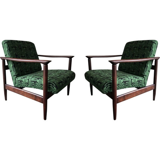 Paar mid century fauteuils in groen jacquard van Edmund Homa, jaren 1960