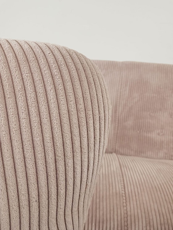 Image 1 of Vintage Fauteuils + Bank | Bankstel Roze Ribstof Nieuw Teak