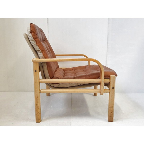 Image 1 of Scandinavische vintage fauteuil in leer en beukenhout, 1960
