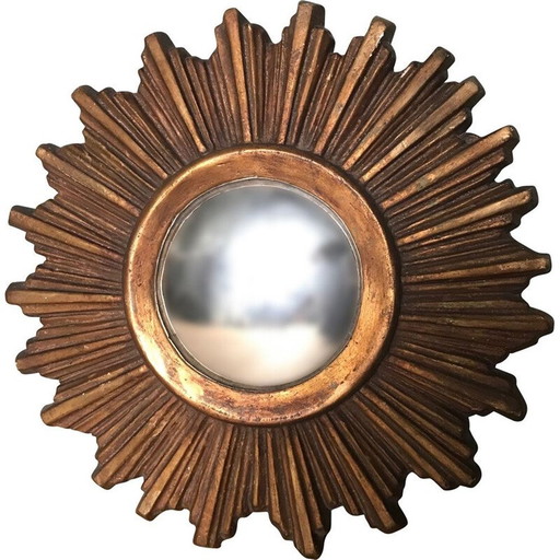 Vintage sunburst spiegel in verguld hout, 1950