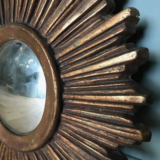 Image 1 of Vintage sunburst spiegel in verguld hout, 1950