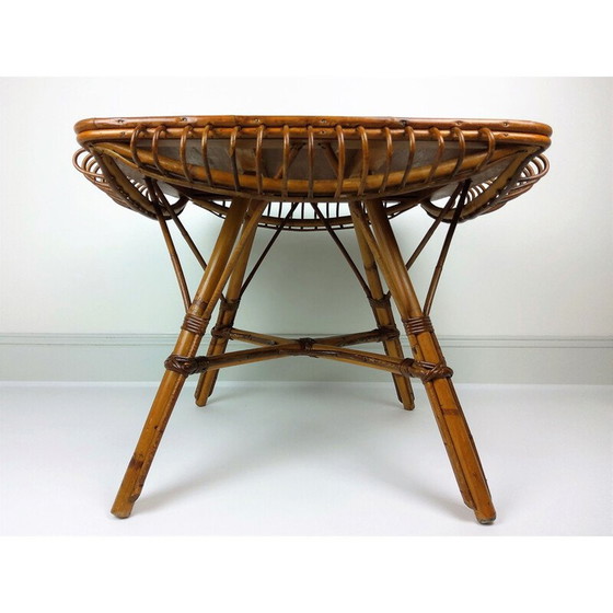 Image 1 of Vierkante vintage tafel van bamboe en rotan, 1960