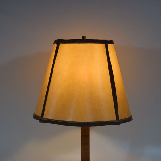 Image 1 of Vintage art deco lamp van kostbaar hout en messing, 1920