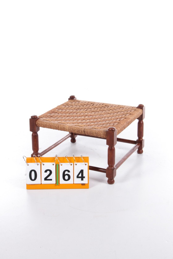 Image 1 of Vintage Brutalistisch krukje of voetenbankje van jute touw, jaren 60