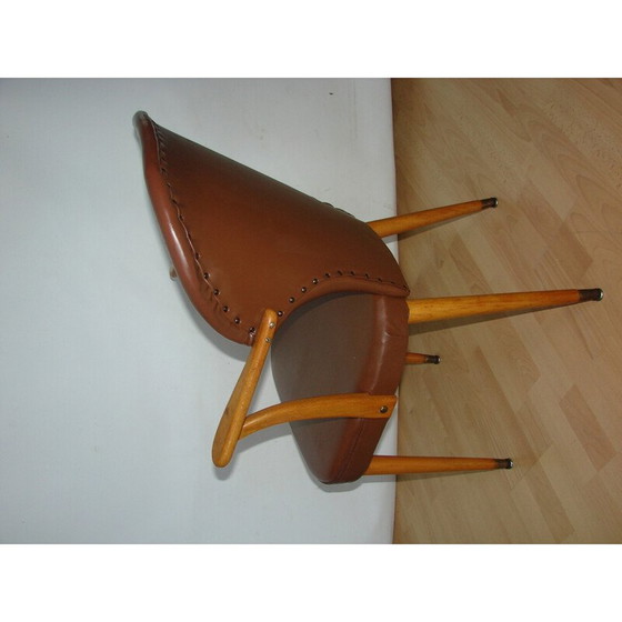 Image 1 of Vintage beukenhouten en eco lederen fauteuil, jaren 1960