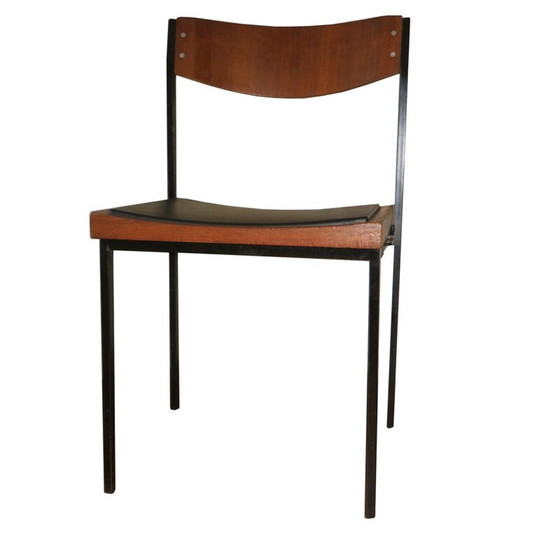 Image 1 of Set van 2 vintage stoelen van teakhout en metaal, jaren 1960